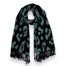 Load image into Gallery viewer, Leopard print on cashmere blend scarf finished with tassels
