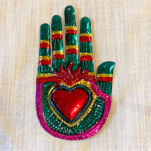 Load image into Gallery viewer, Tesoros Trading Company - Hand Heart Tin Ornament
