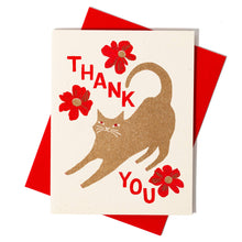 Load image into Gallery viewer, Thank You Cat with Blossoms - Risograph Card
