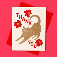 Load image into Gallery viewer, Thank You Cat with Blossoms - Risograph Card
