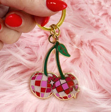 Load image into Gallery viewer, Disco Cherry Enamel Keychain

