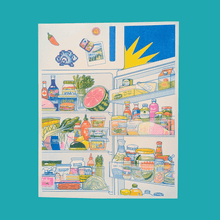 Load image into Gallery viewer, Christina Hu - Midnight Snack Fridge |  11"x14" Risograph Print
