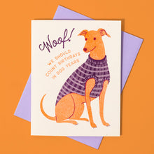 Load image into Gallery viewer, Woof! Dog Years Birthday - Risograph Card
