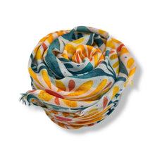 Load image into Gallery viewer, Daisy Flowers With Leaves Scarf - Yellow Blue

