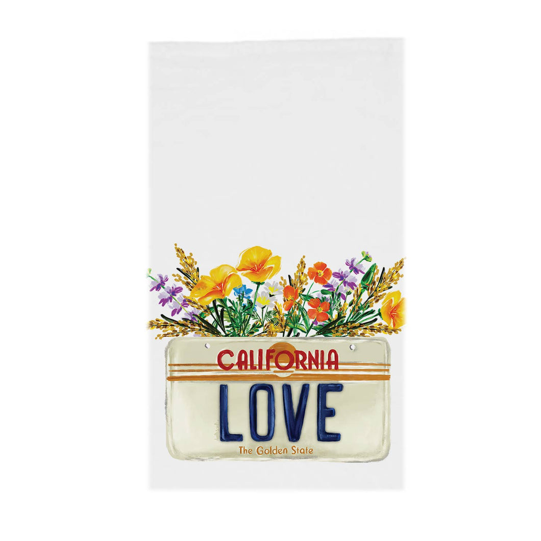 California Love Wildflower License Plate Tea Towel