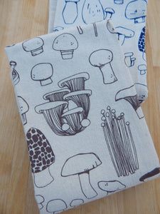 Mushroom Tea Towel, Handprinted Kitchen Towel, Mushrooms