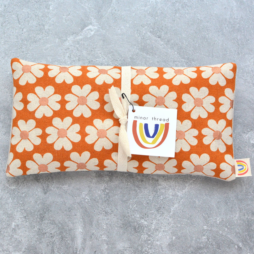 Weighted Eye Pillow in Heart Flowers Caramel Canvas Modern