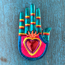 Load image into Gallery viewer, Tesoros Trading Company - Hand Heart Tin Ornament
