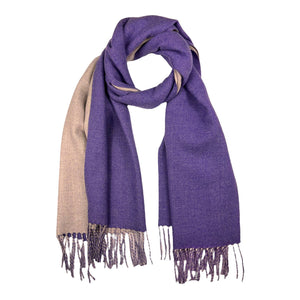 Reversible two tone coloured plain cashmere blend scarf