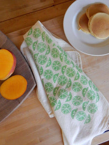 Citrus Kitchen Towel, Handprinted Tea Towel, Citrus Print: Orange on Natural