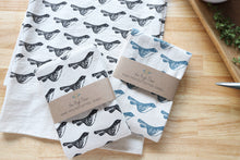 Load image into Gallery viewer, The High Fiber - Bird Kitchen Towel, Handprinted Bird Tea Towel: Black on Natural
