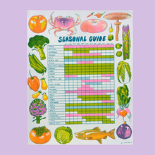 Load image into Gallery viewer, Seasonal Produce Guide |  11"x14" Risograph Print | Christina Hu
