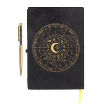 Load image into Gallery viewer, Astrology Wheel Journal with Black Obsidian Pen
