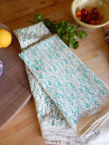 Root Vegetable Kitchen Towel, Garden Tea Towel, Veggie Print: Green on Natural
