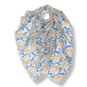 Daisy Flowers With Leaves Scarf - Yellow Blue