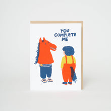 Load image into Gallery viewer, You Complete Me Funny Love Letterpress Greeting Card by Egg Press: Paper tab
