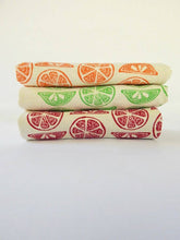Load image into Gallery viewer, Citrus Kitchen Towel, Handprinted Tea Towel, Citrus Print: Orange on Natural
