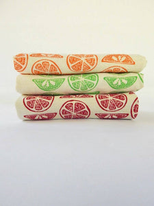 Citrus Kitchen Towel, Handprinted Tea Towel, Citrus Print: Orange on Natural