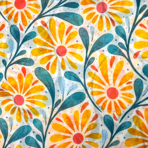 Daisy Flowers With Leaves Scarf - Yellow Blue