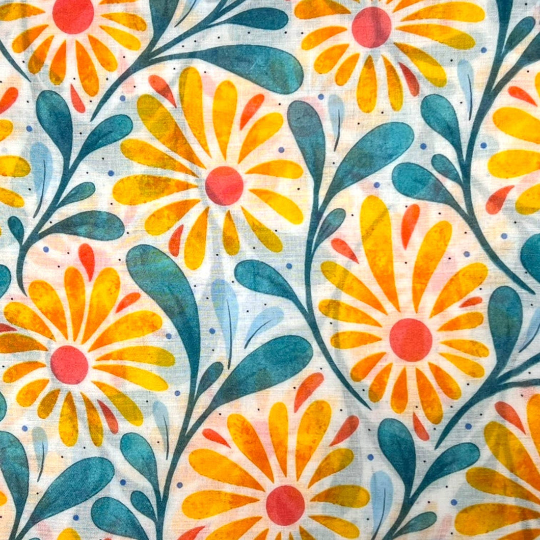 Daisy Flowers With Leaves Scarf - Yellow Blue