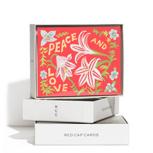 Load image into Gallery viewer, Red Cap Cards - Peace and Love Amaryllis holiday greeting card: Single

