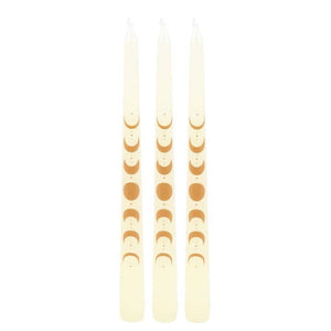 Set of 3 Off White Moon Phases Taper Dinner Candles