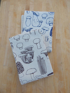 Mushroom Tea Towel, Handprinted Kitchen Towel, Mushrooms