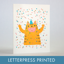 Load image into Gallery viewer, Egg Press Manufacturing - Confetti Cat Party Letterpress Greeting Card by Fugu Fugu : Paper tab
