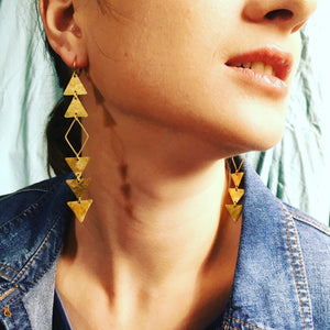 ELDORADO EARRINGS Eldorado-Long Hammered  Brass Arrow Motif Earrings Shoulder Dusters, All-Seeing-Eye