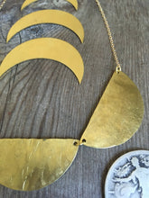 Load image into Gallery viewer, Petals Necklace Hammered Brass Semicircles 14K gf chain Minimal
