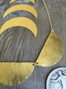 Petals Necklace Hammered Brass Semicircles 14K gf chain Minimal