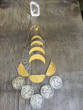 Load image into Gallery viewer, Petals Necklace Hammered Brass Semicircles 14K gf chain Minimal
