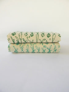 Root Vegetable Kitchen Towel, Garden Tea Towel, Veggie Print: Green on Natural