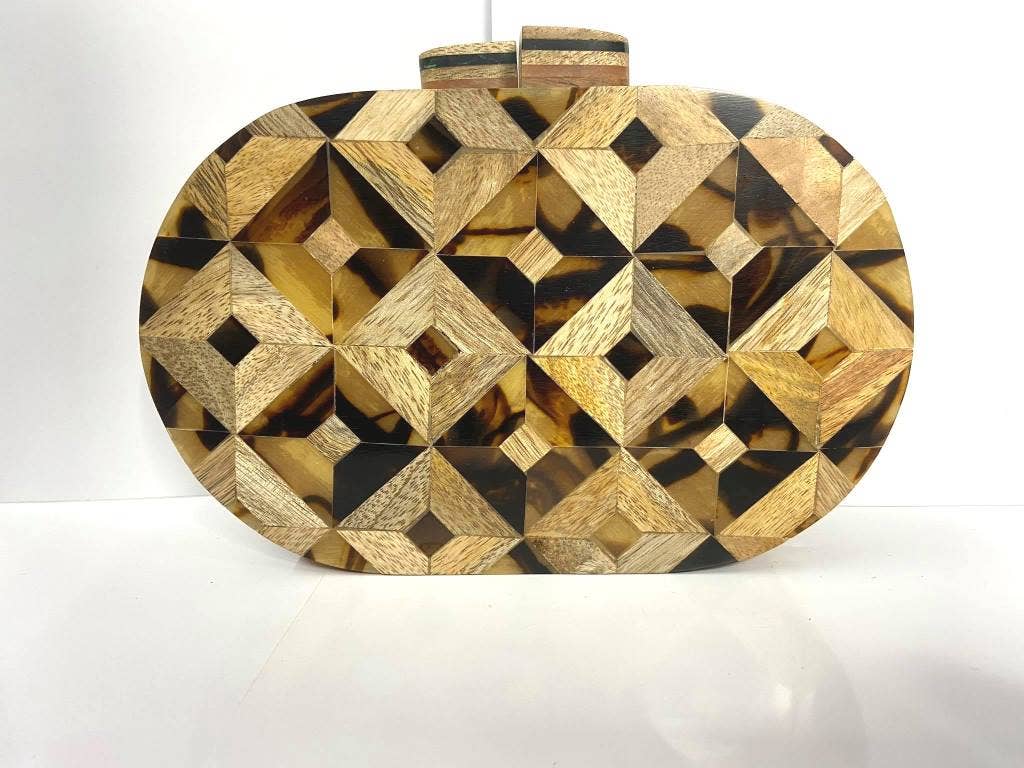 Oval Box Bag in Wood Inlay