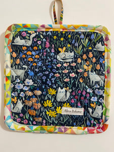 Cats in Wildflowers Cork and Cotton Potholder (no pocket)