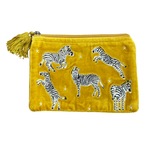 Zebra Embroidered Yellow Coin Purse