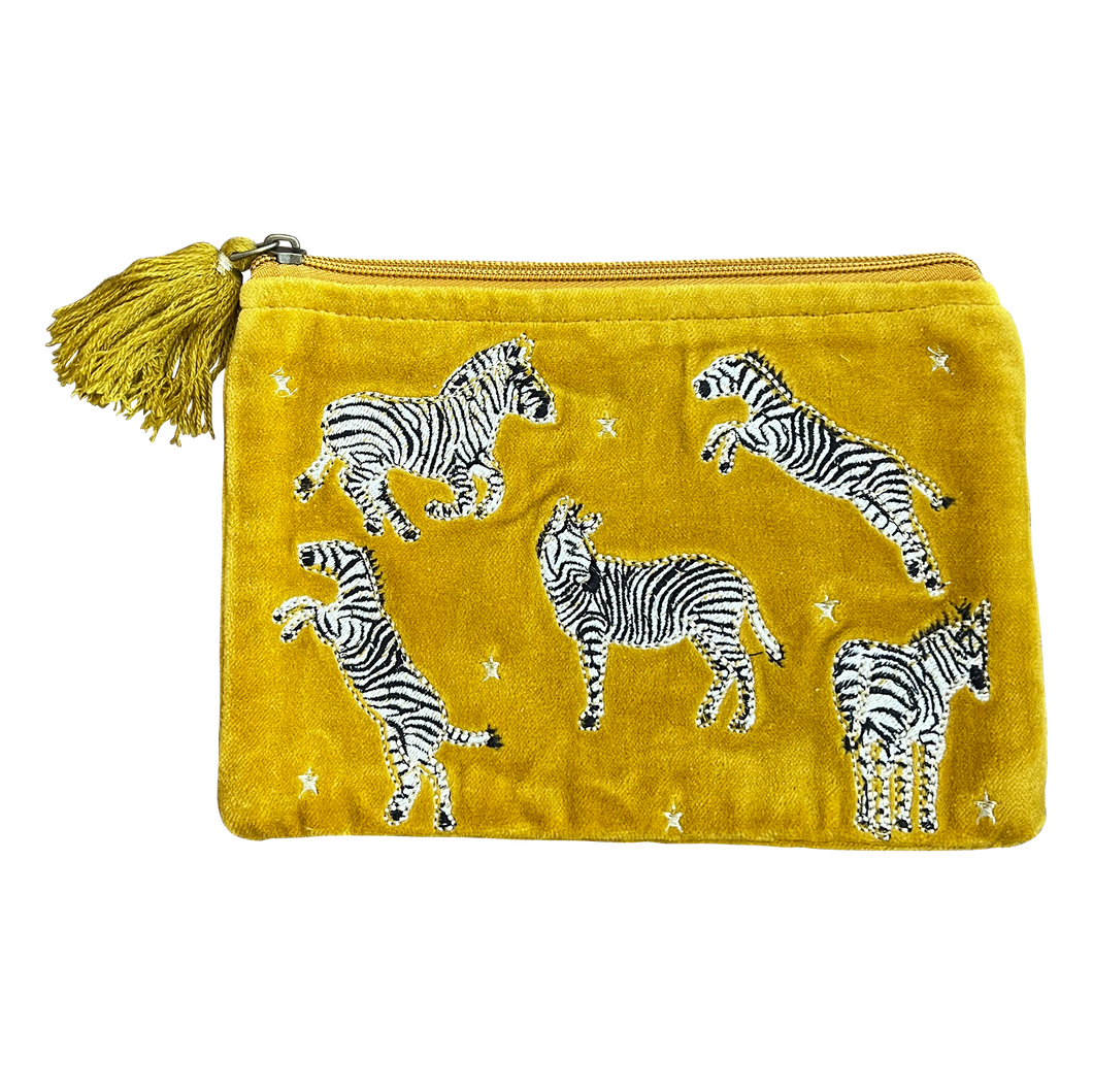 Zebra Embroidered Yellow Coin Purse