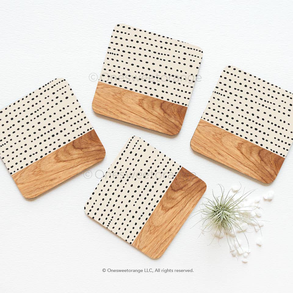 Cork Coaster Set of 4, Geometric Faux Wood Coasters
