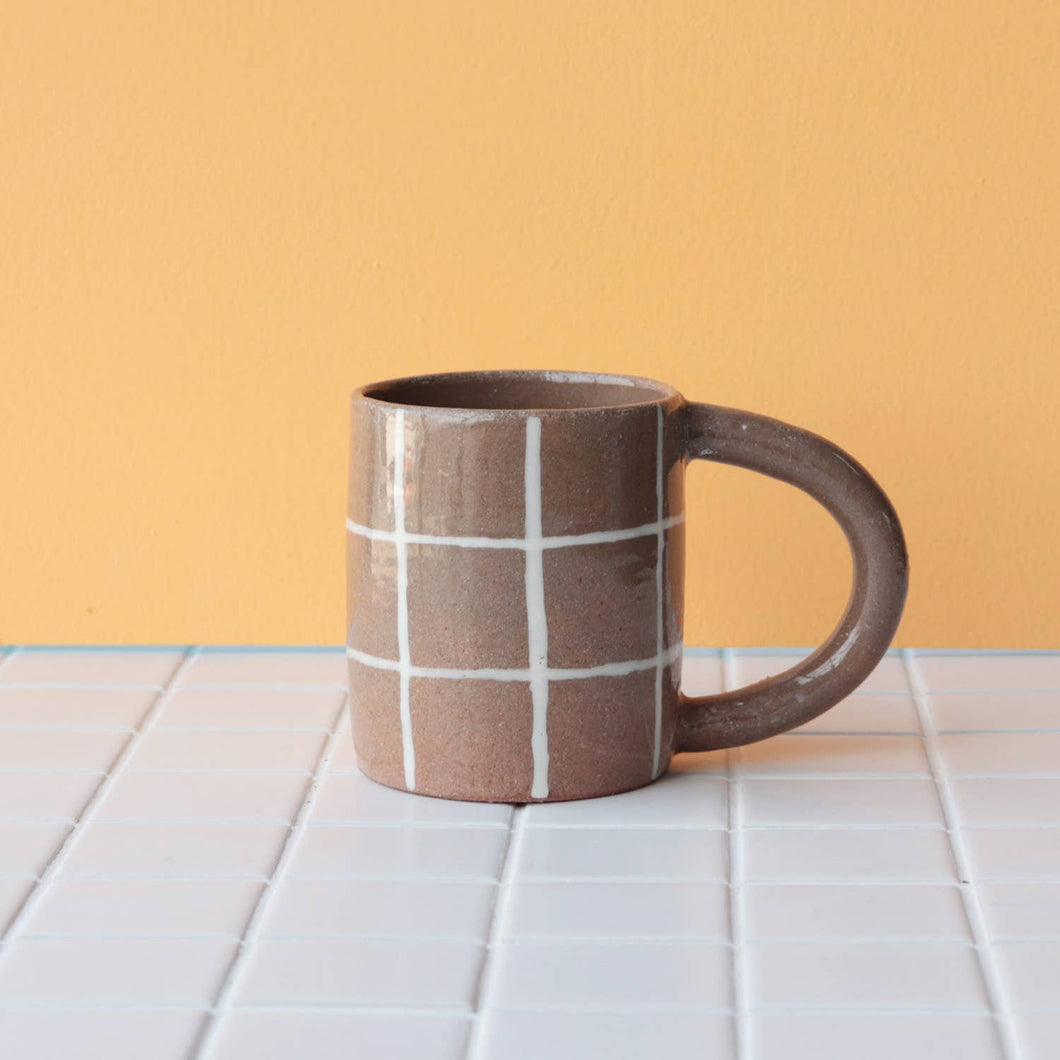 Brown Plaid Grid Mug