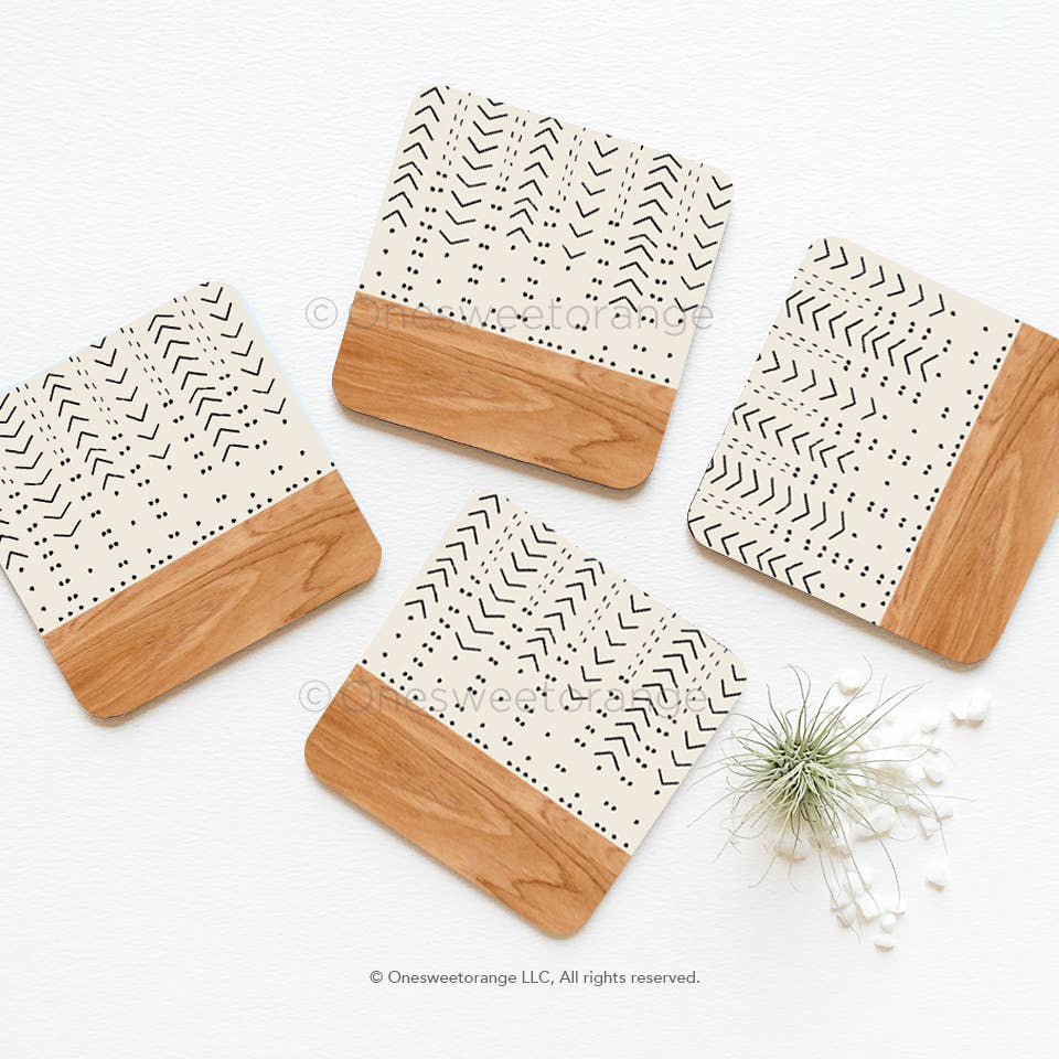 Cork Coaster Set of 4, Geometric Faux Wood Coasters