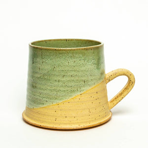 Rippled Green & Beige Hand-thrown Stoneware Ceramic  10-12oz Mug