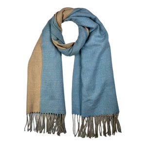 Reversible two tone coloured plain cashmere blend scarf: Baby Blue