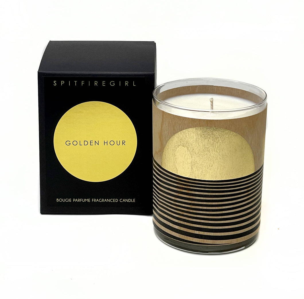 Gold Foil Wood Wrapped Candle Golden Hour