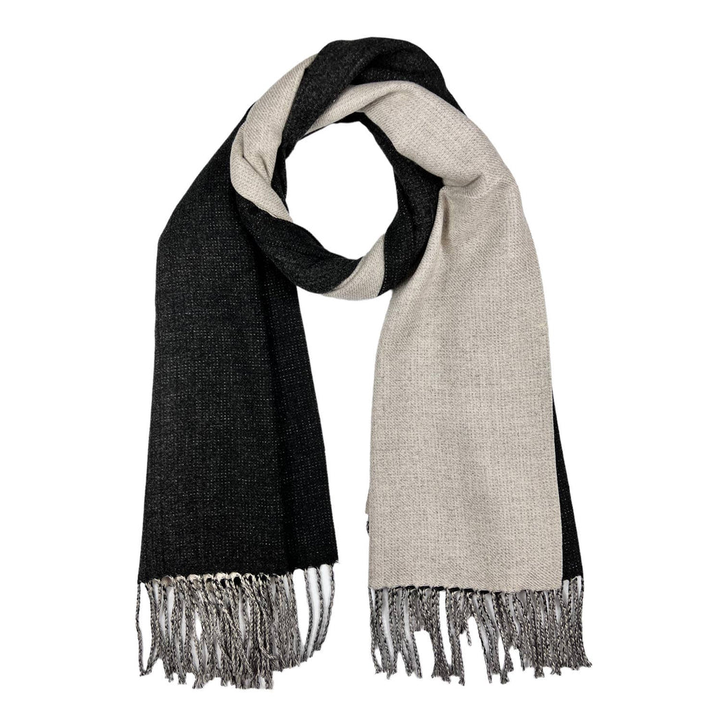 Reversible two tone coloured plain cashmere blend scarf: Black