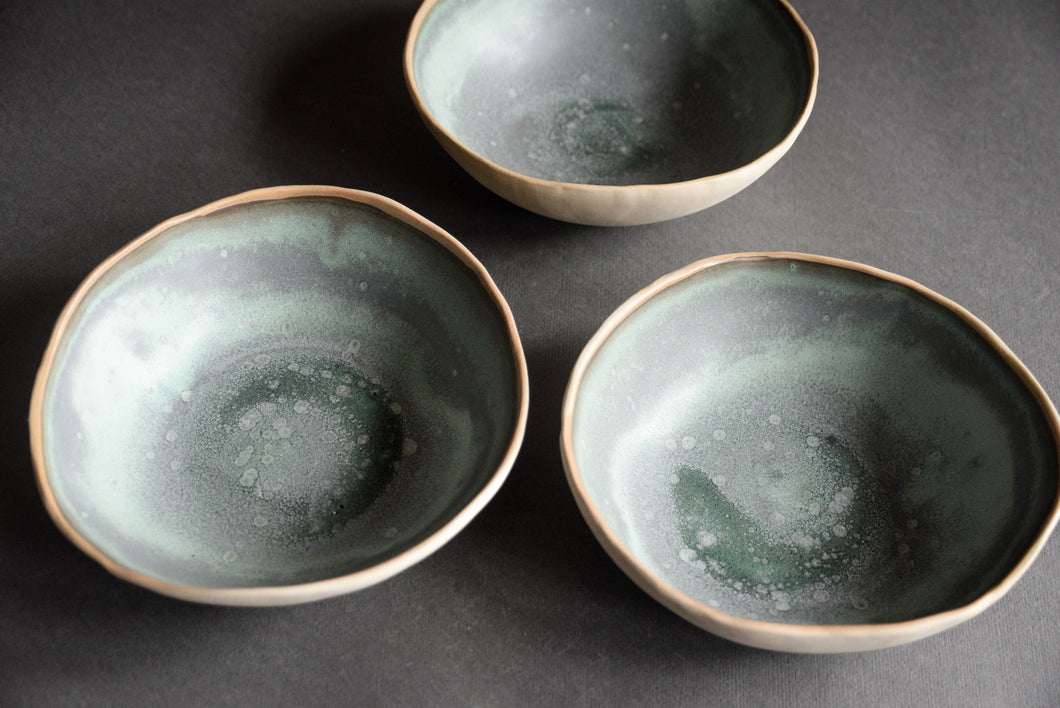 TQ stoneware- turquoise open handmade bowl slab-rolled