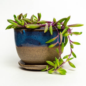 Blue Plant Pot - Handmade Stoneware Chocolate Clay