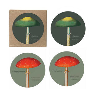 Coasters Mushroom 4 pieces, 2 sided made in Europe of wood.